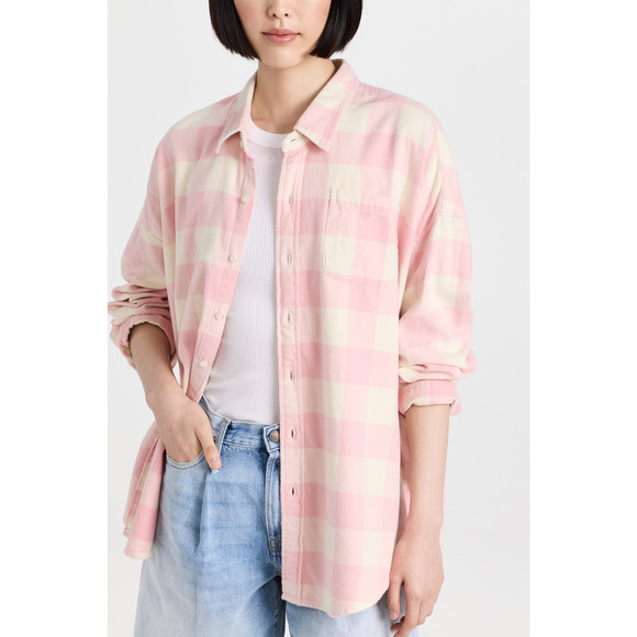 Denimist Button Front Pink Gingham Collared Long Sleeve Shirt Size M - Picture 1 of 5